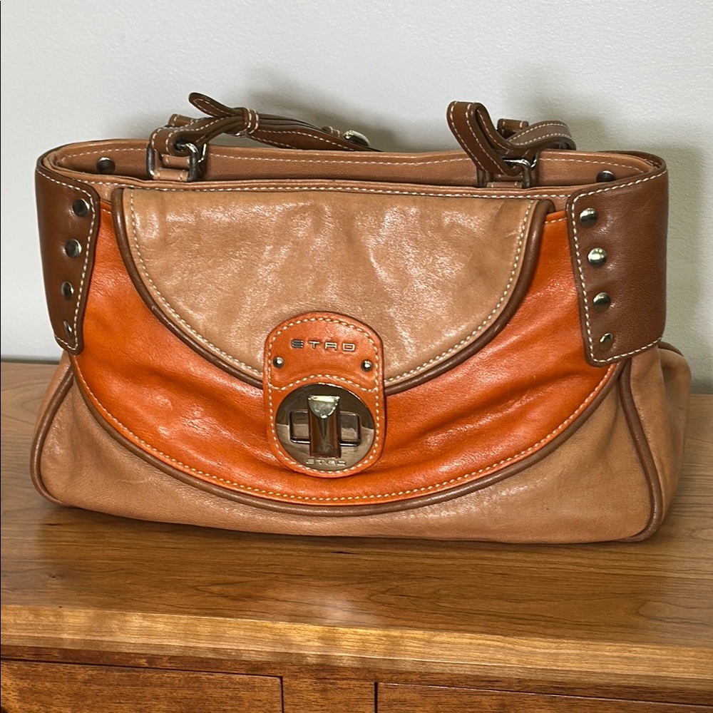 ETRO Tan and Orange Leather Bag